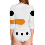 Snowman Face Print Long Sleeve Swimsuit