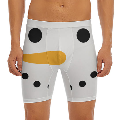 Snowman Face Print Men's Long Boxer Briefs