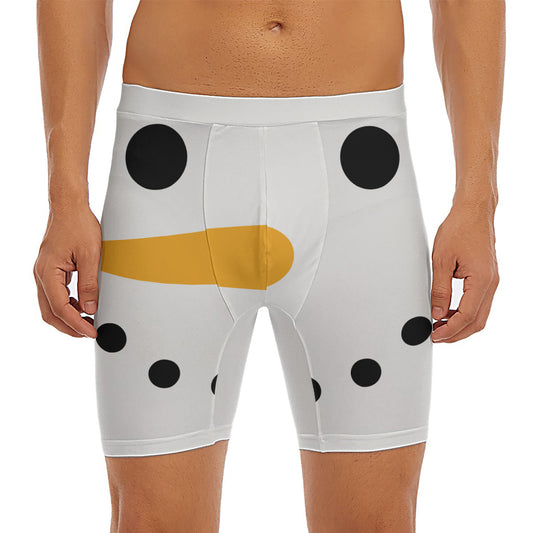 Snowman Face Print Men's Long Boxer Briefs