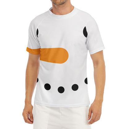 Snowman Face Print Men's Short Sleeve Rash Guard