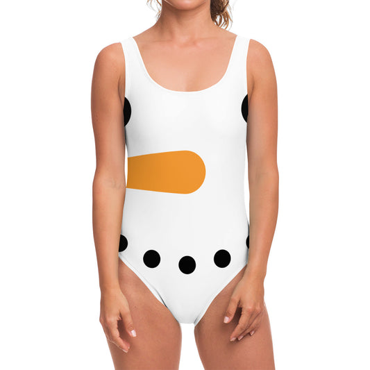 Snowman Face Print One Piece Swimsuit
