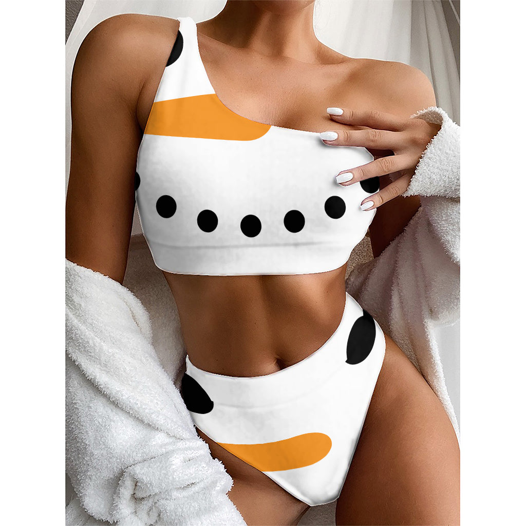 Snowman Face Print One Shoulder Bikini Top