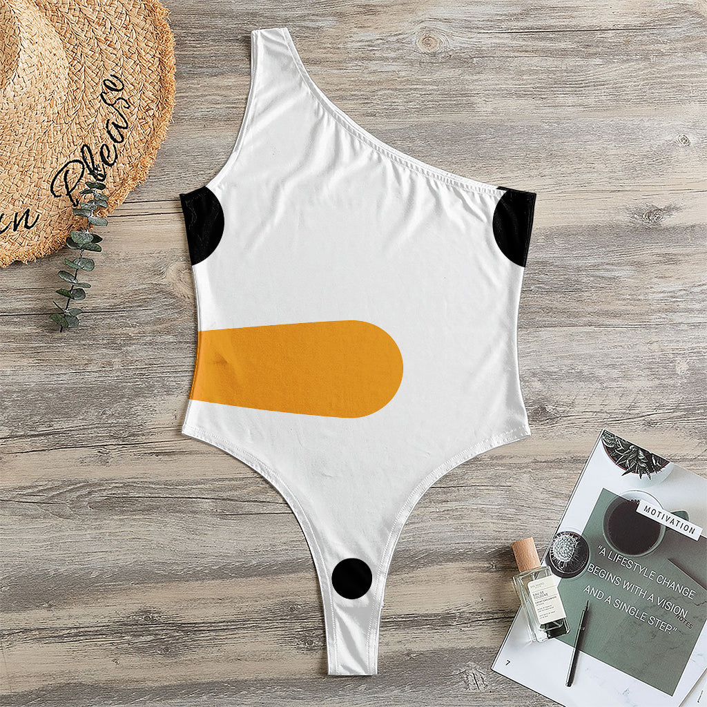 Snowman Face Print One Shoulder Bodysuit