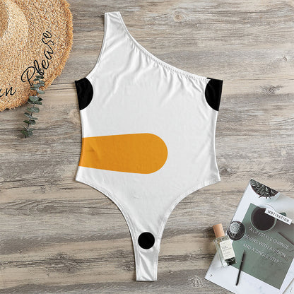 Snowman Face Print One Shoulder Bodysuit