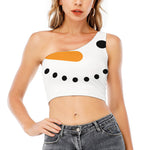 Snowman Face Print One Shoulder Crop Top