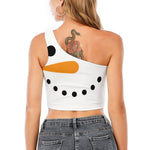 Snowman Face Print One Shoulder Crop Top