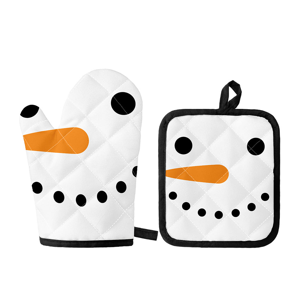 Snowman Face Print Oven Mitt And Pot Holder Set