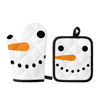 Snowman Face Print Oven Mitt And Pot Holder Set
