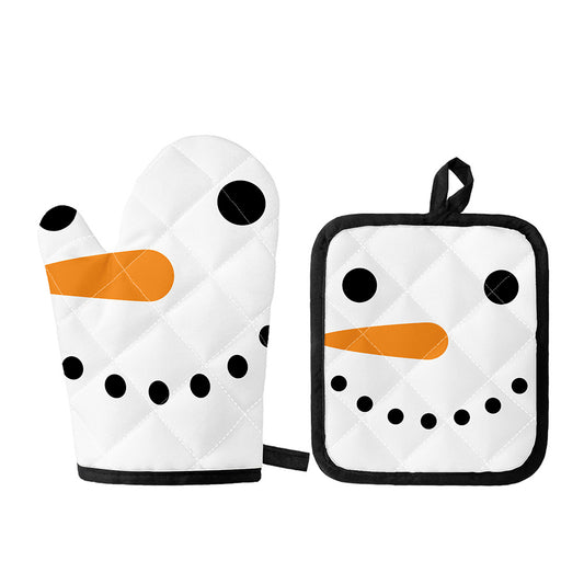 Snowman Face Print Oven Mitt And Pot Holder Set