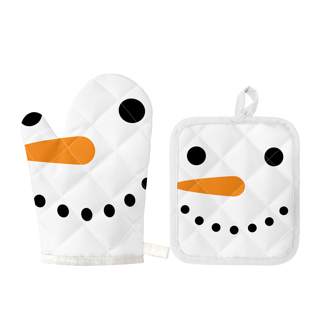 Snowman Face Print Oven Mitt And Pot Holder Set
