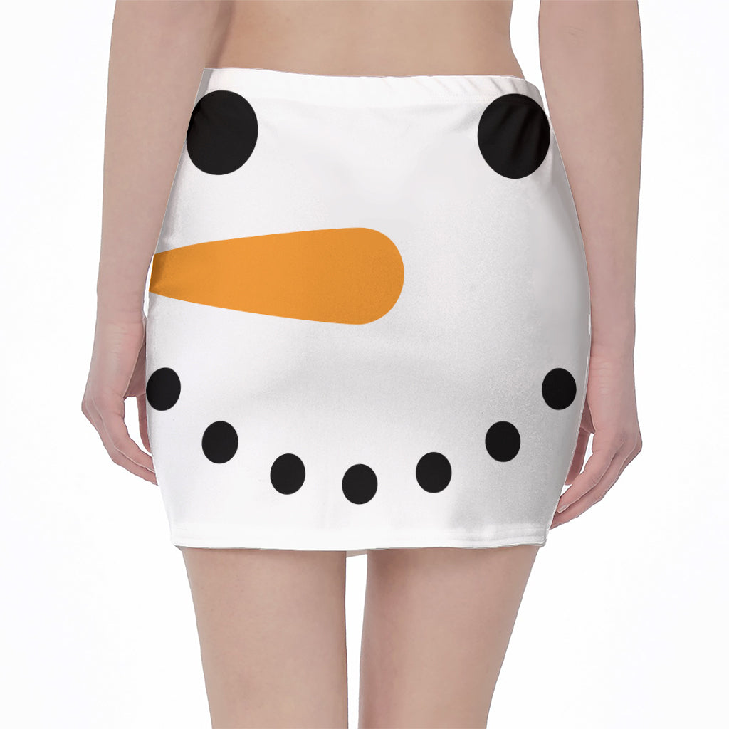 Snowman Face Print Pencil Mini Skirt