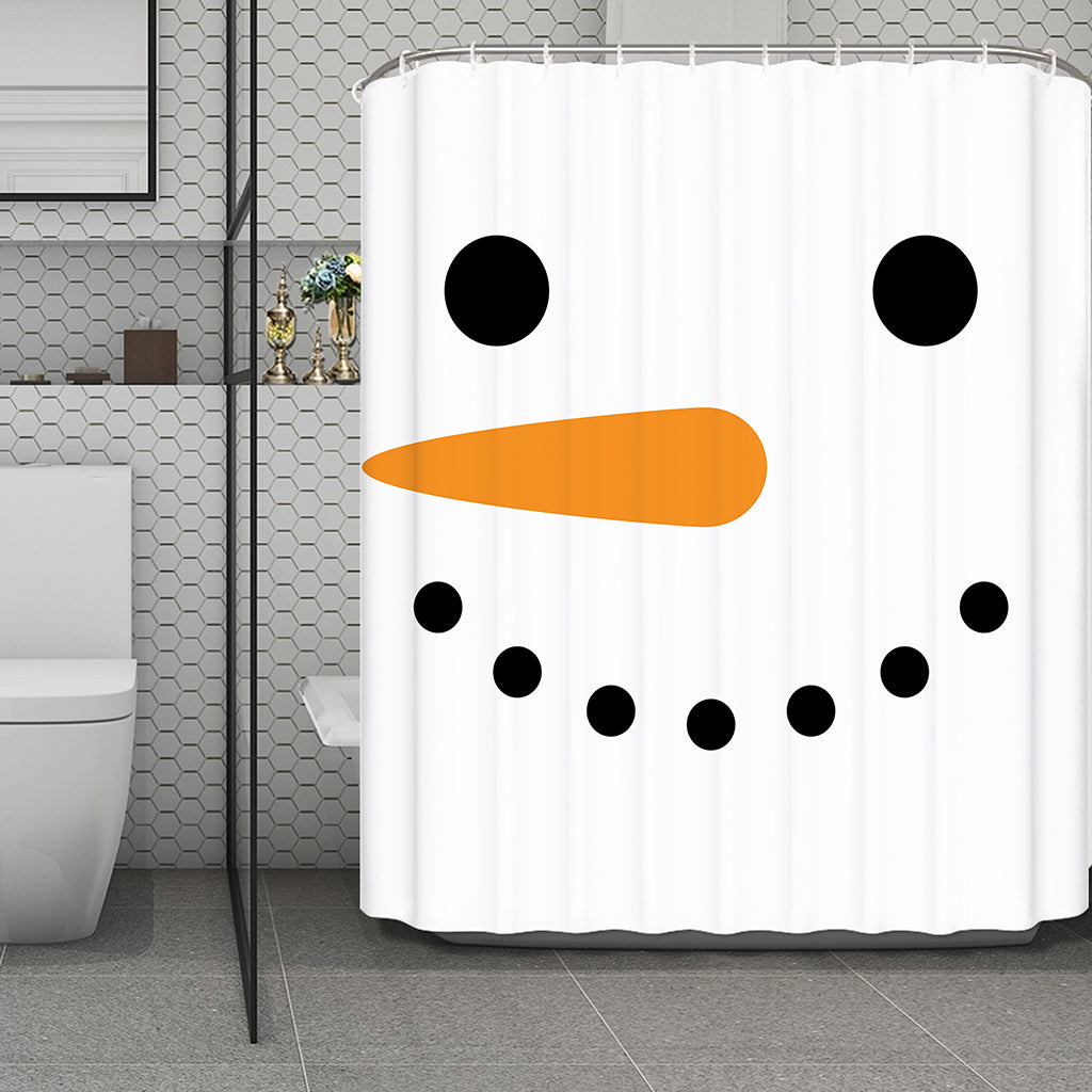 Snowman Face Print Polyester Shower Curtain