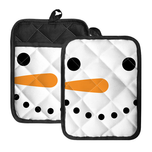 Snowman Face Print Pot Holders With Pocket