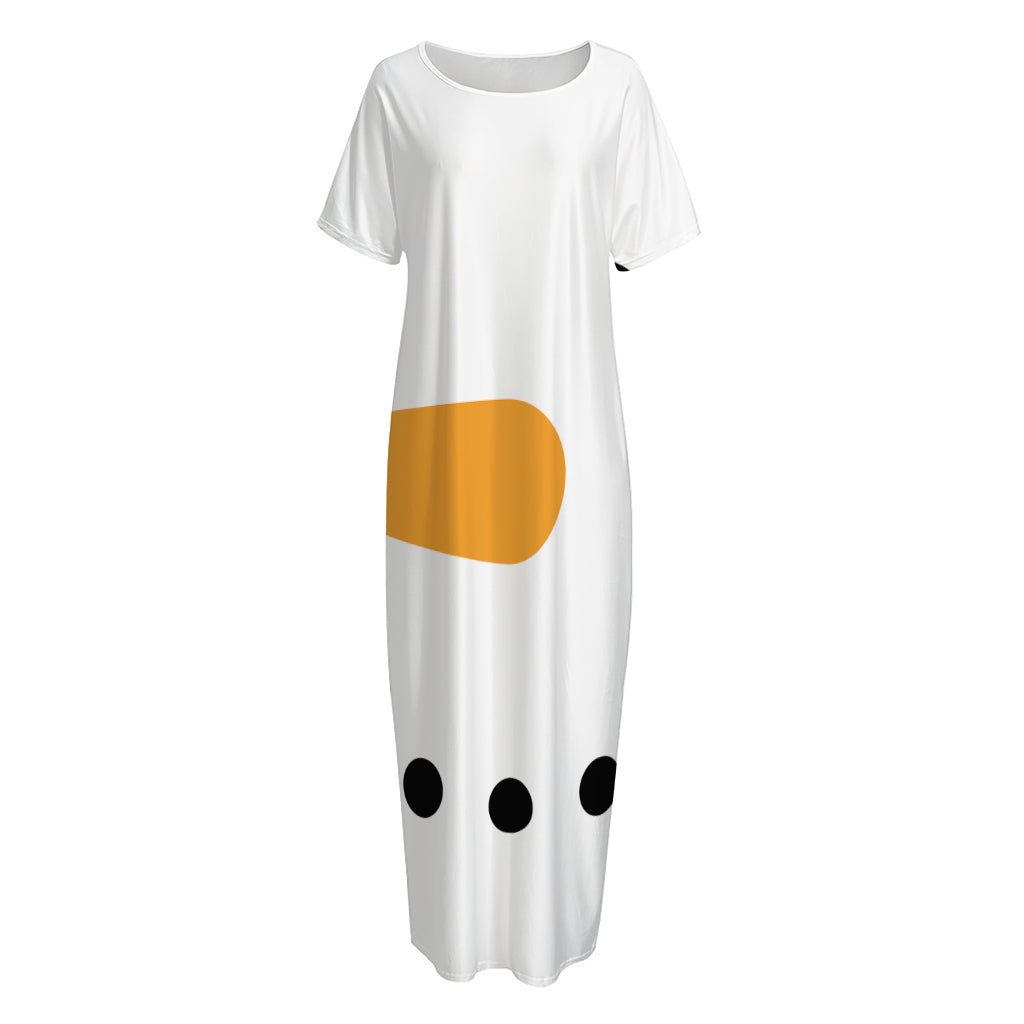 Snowman Face Print Short Sleeve Long Nightdress