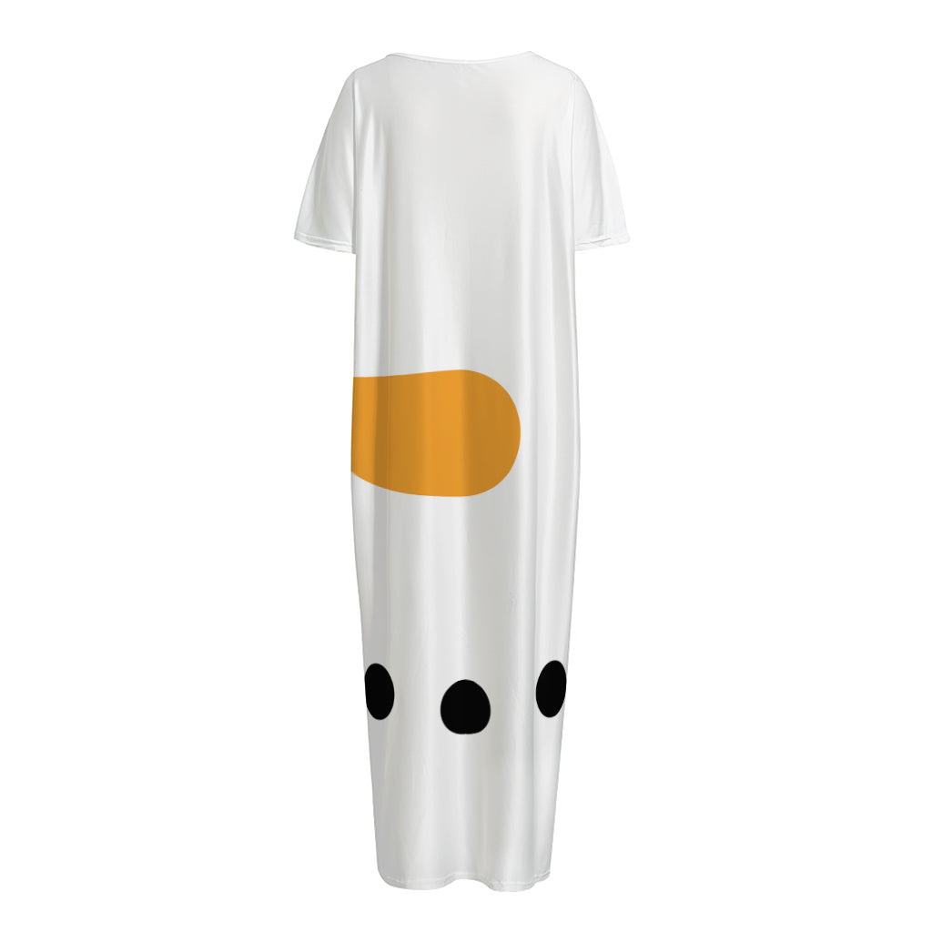 Snowman Face Print Short Sleeve Long Nightdress