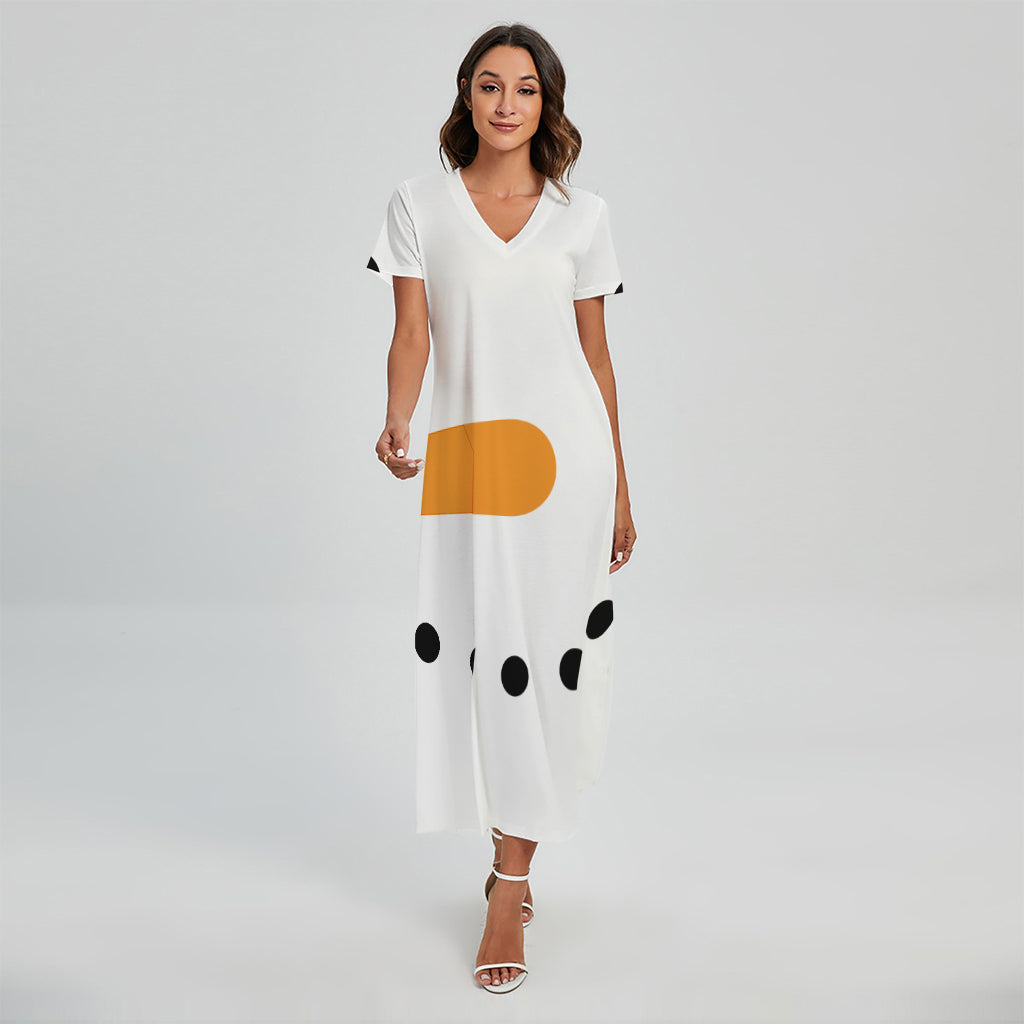 Snowman Face Print Short Sleeve Maxi Dress