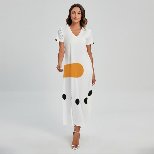 Snowman Face Print Short Sleeve Maxi Dress