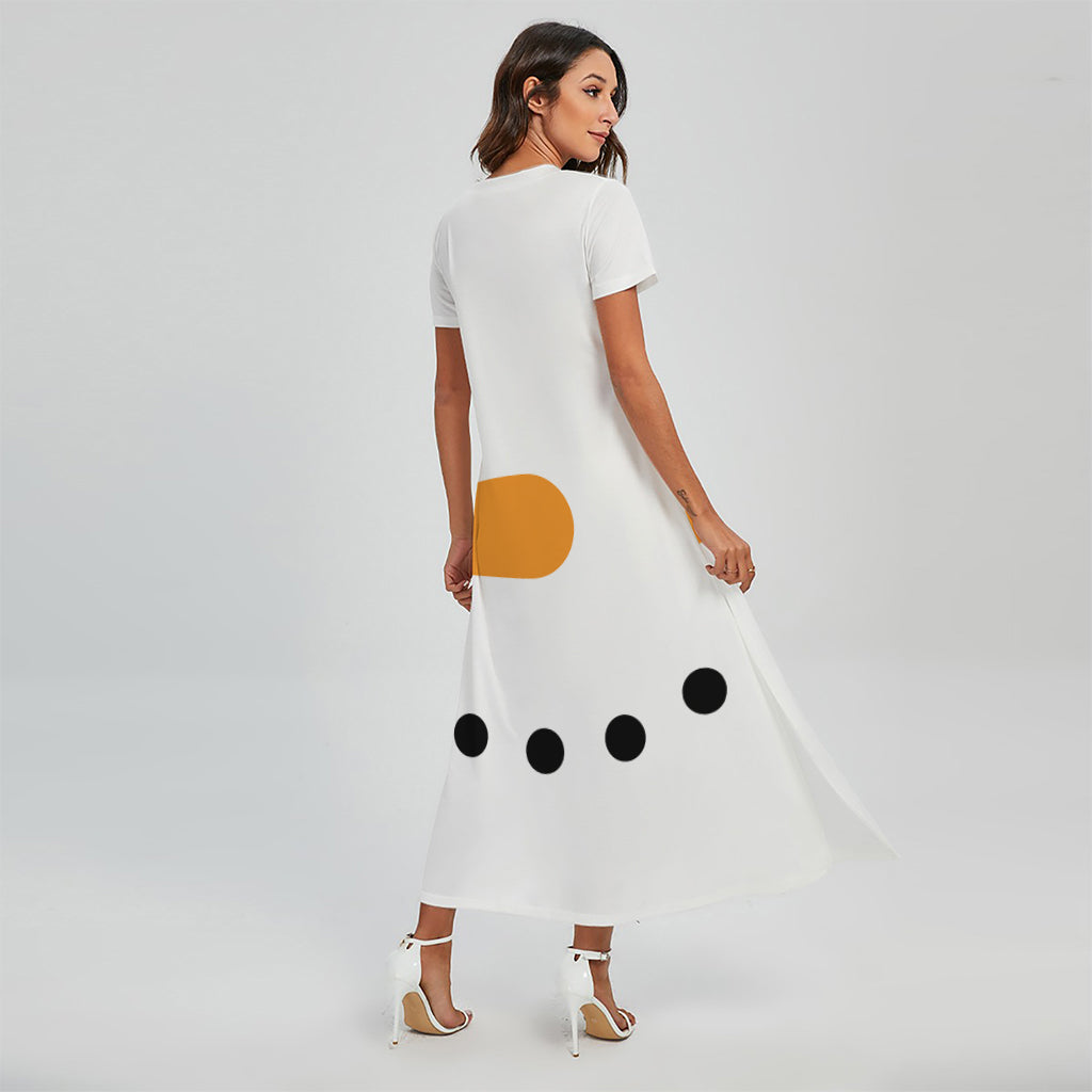 Snowman Face Print Short Sleeve Maxi Dress