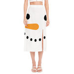 Snowman Face Print Side Slit Midi Skirt
