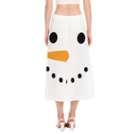 Snowman Face Print Side Slit Midi Skirt
