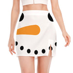 Snowman Face Print Side Slit Mini Skirt