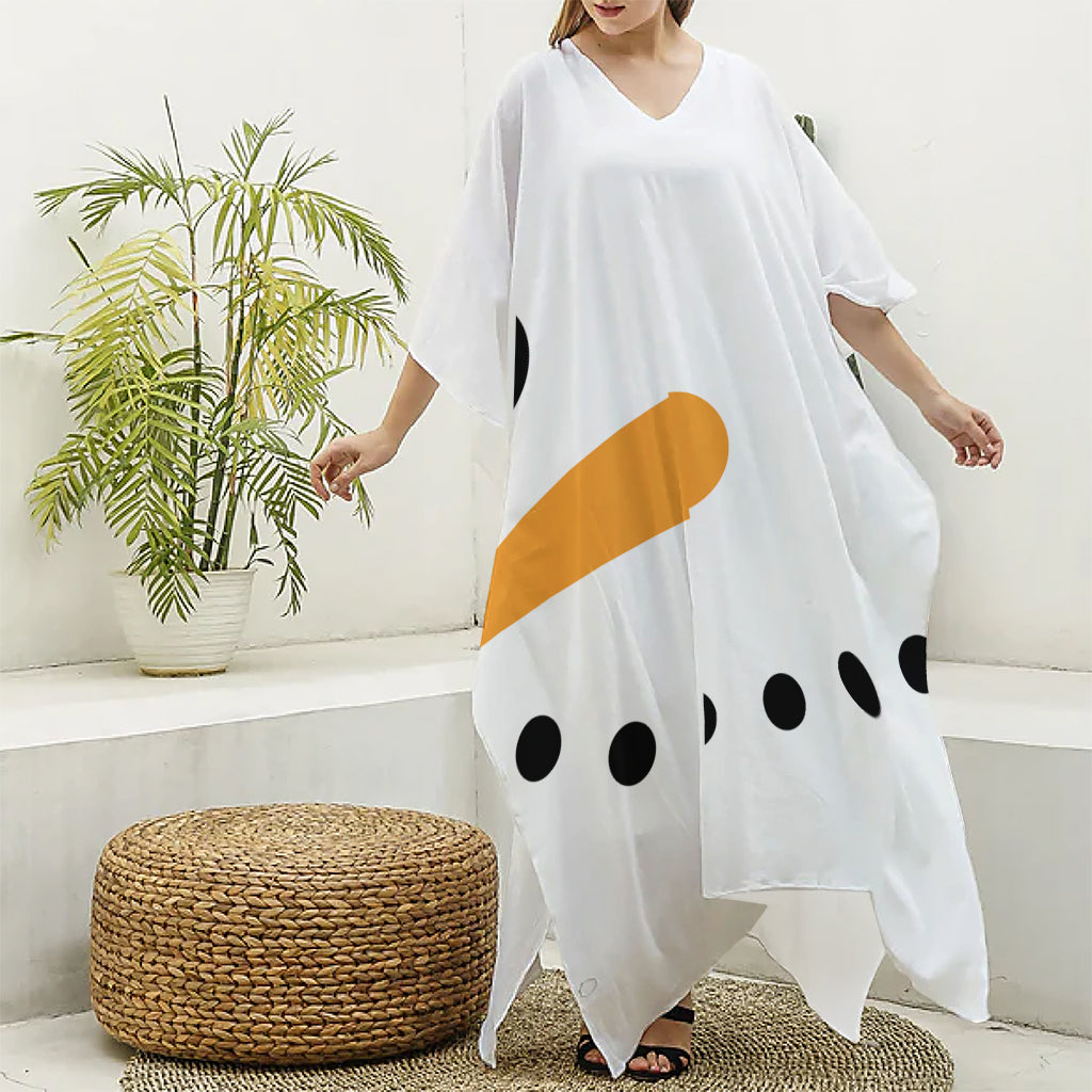 Snowman Face Print Silk V-Neck Kaftan Dress