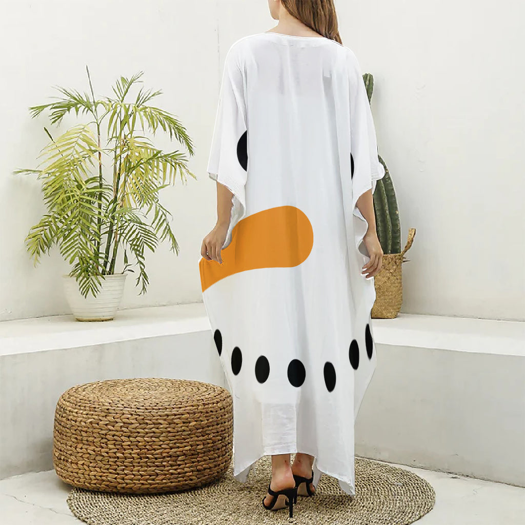 Snowman Face Print Silk V-Neck Kaftan Dress