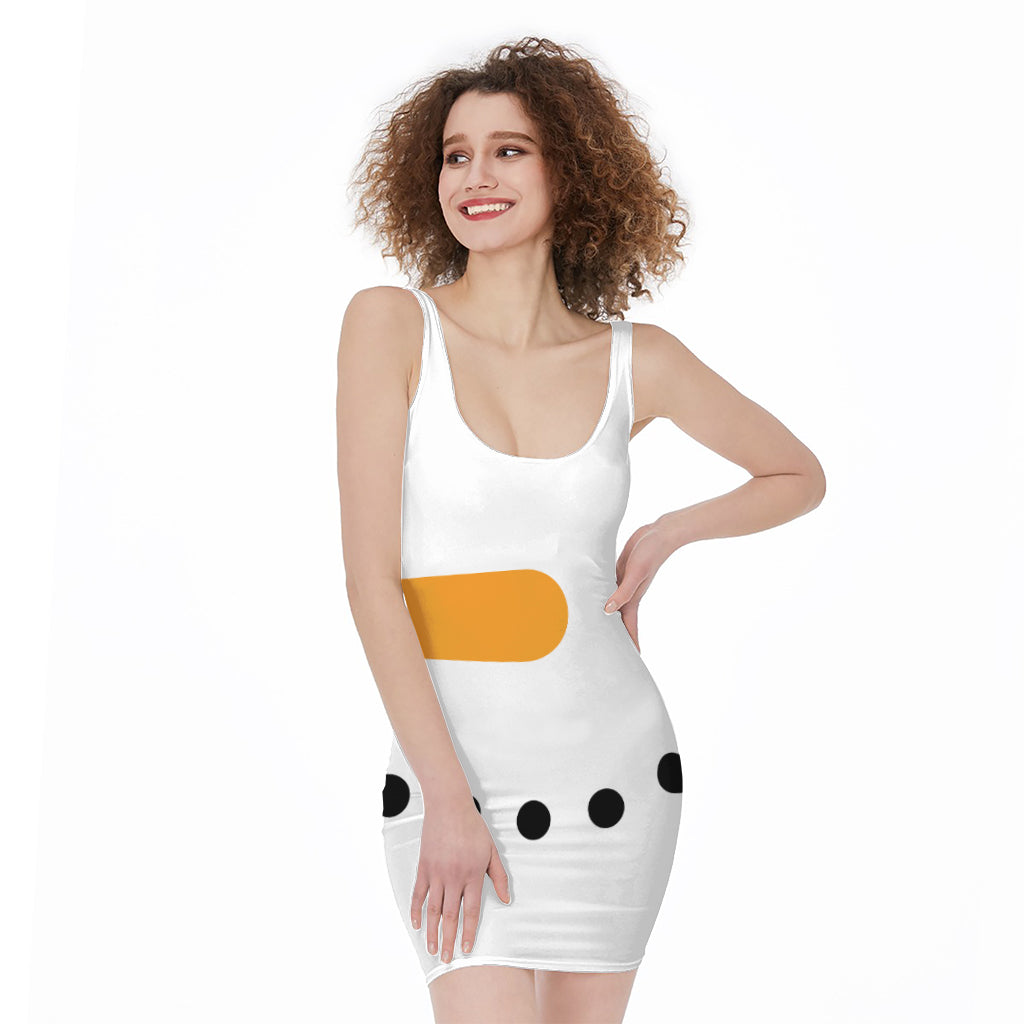 Snowman Face Print Sleeveless Bodycon Dress