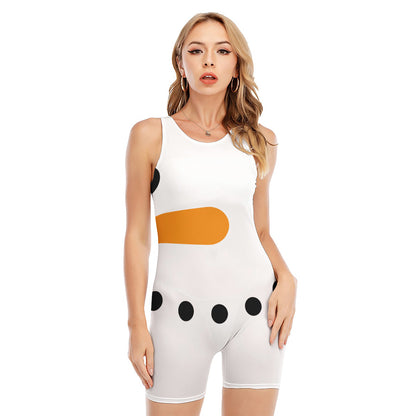Snowman Face Print Sleeveless One Piece Swimsuit