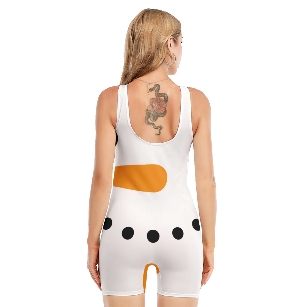 Snowman Face Print Sleeveless One Piece Swimsuit