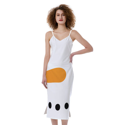 Snowman Face Print Slim Fit Midi Cami Dress