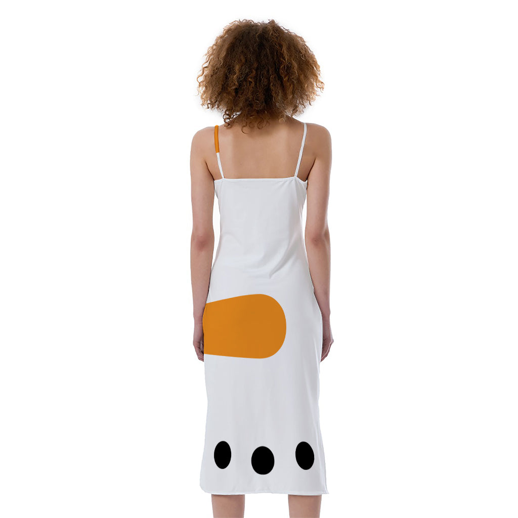 Snowman Face Print Slim Fit Midi Cami Dress