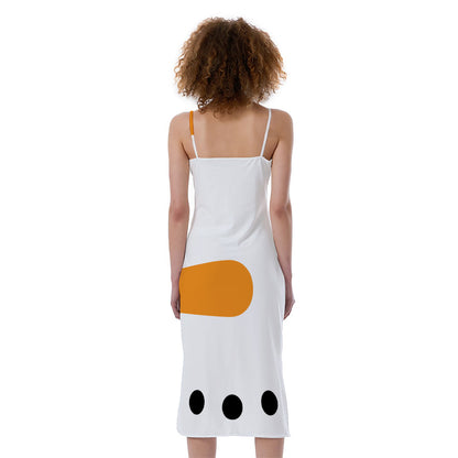 Snowman Face Print Slim Fit Midi Cami Dress
