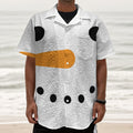 Snowman Face Print Textured Short Sleeve Shirt
