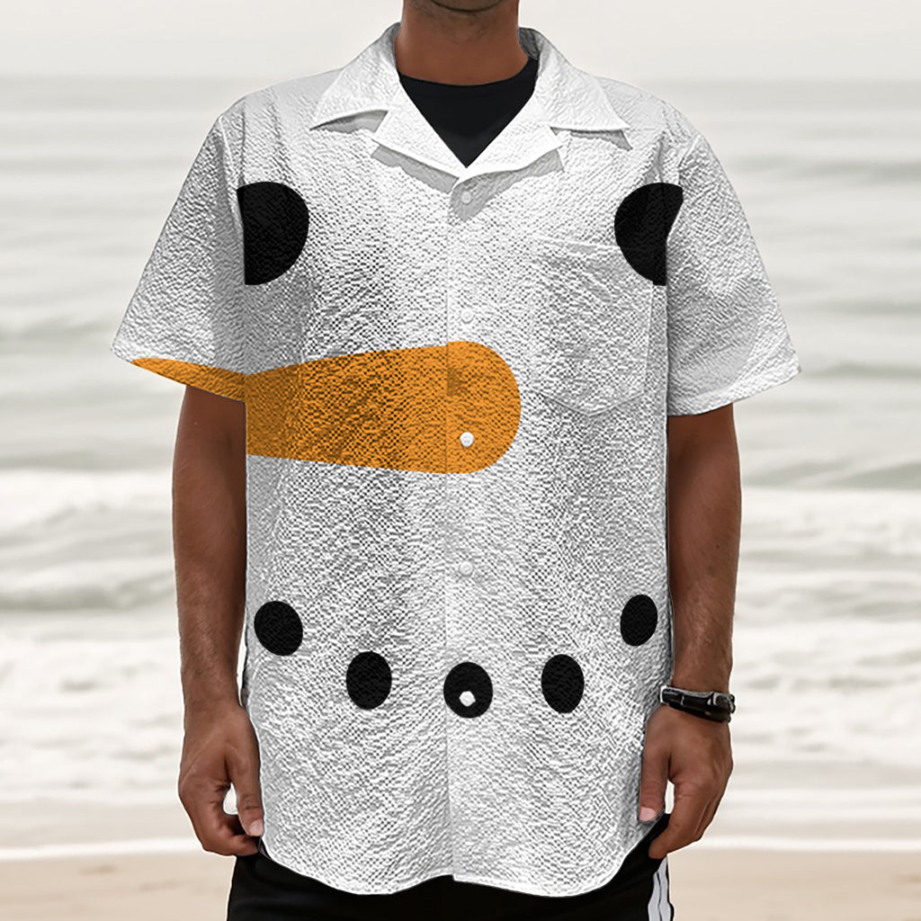 Snowman Face Print Textured Short Sleeve Shirt