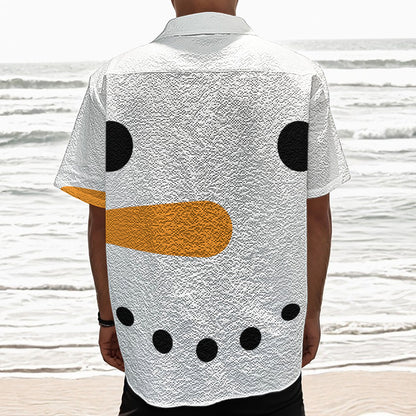 Snowman Face Print Textured Short Sleeve Shirt