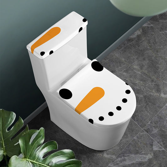 Snowman Face Print Toilet Lid And Tank Cover Set