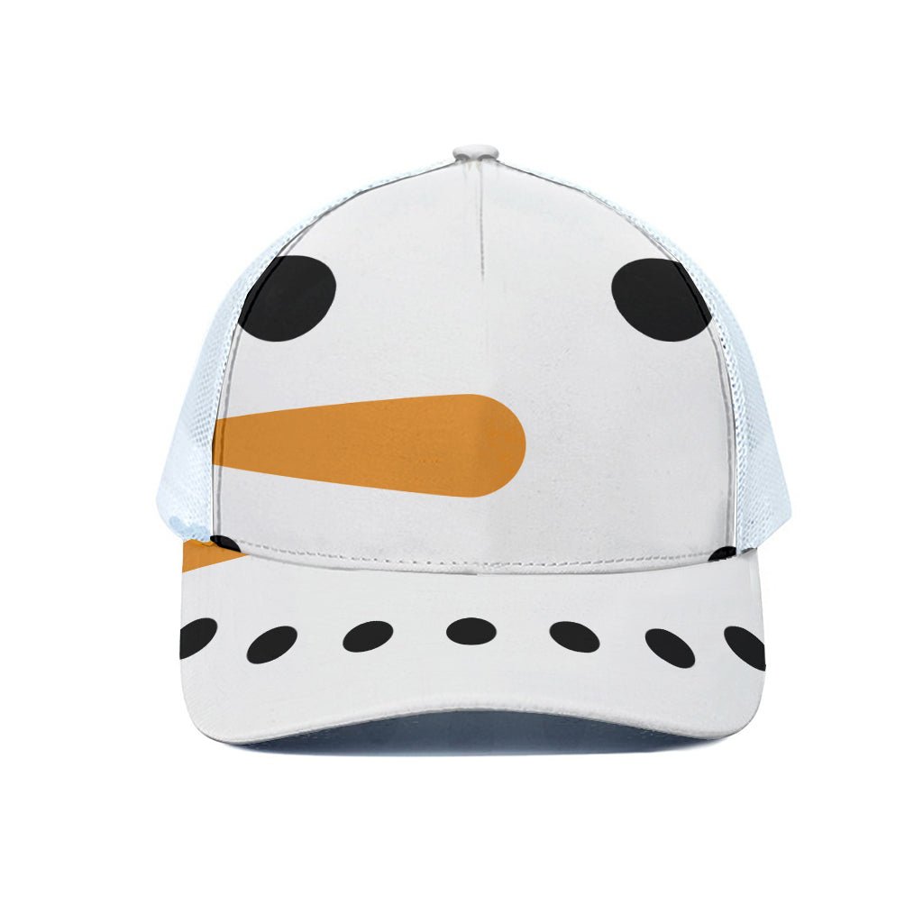 Snowman Face Print White Mesh Trucker Cap