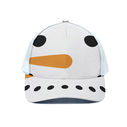 Snowman Face Print White Mesh Trucker Cap