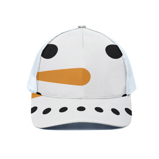 Snowman Face Print White Mesh Trucker Cap