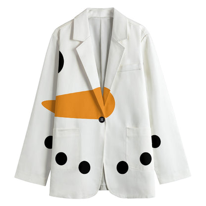 Snowman Face Print Women's Cotton Blazer