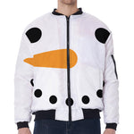 Snowman Face Print Zip Sleeve Bomber Jacket