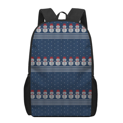 Snowman Knitted Pattern Print 17 Inch Backpack