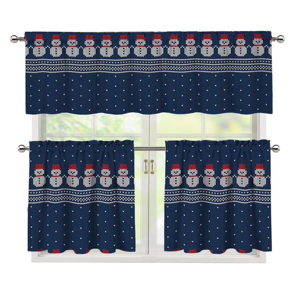 Snowman Knitted Pattern Print 3 Piece Kitchen Curtains