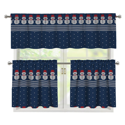 Snowman Knitted Pattern Print 3 Piece Kitchen Curtains