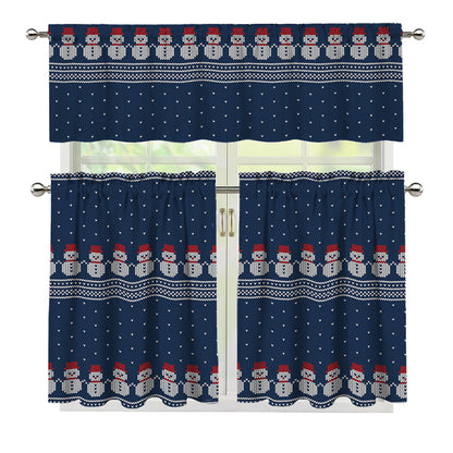 Snowman Knitted Pattern Print 3 Piece Kitchen Curtains
