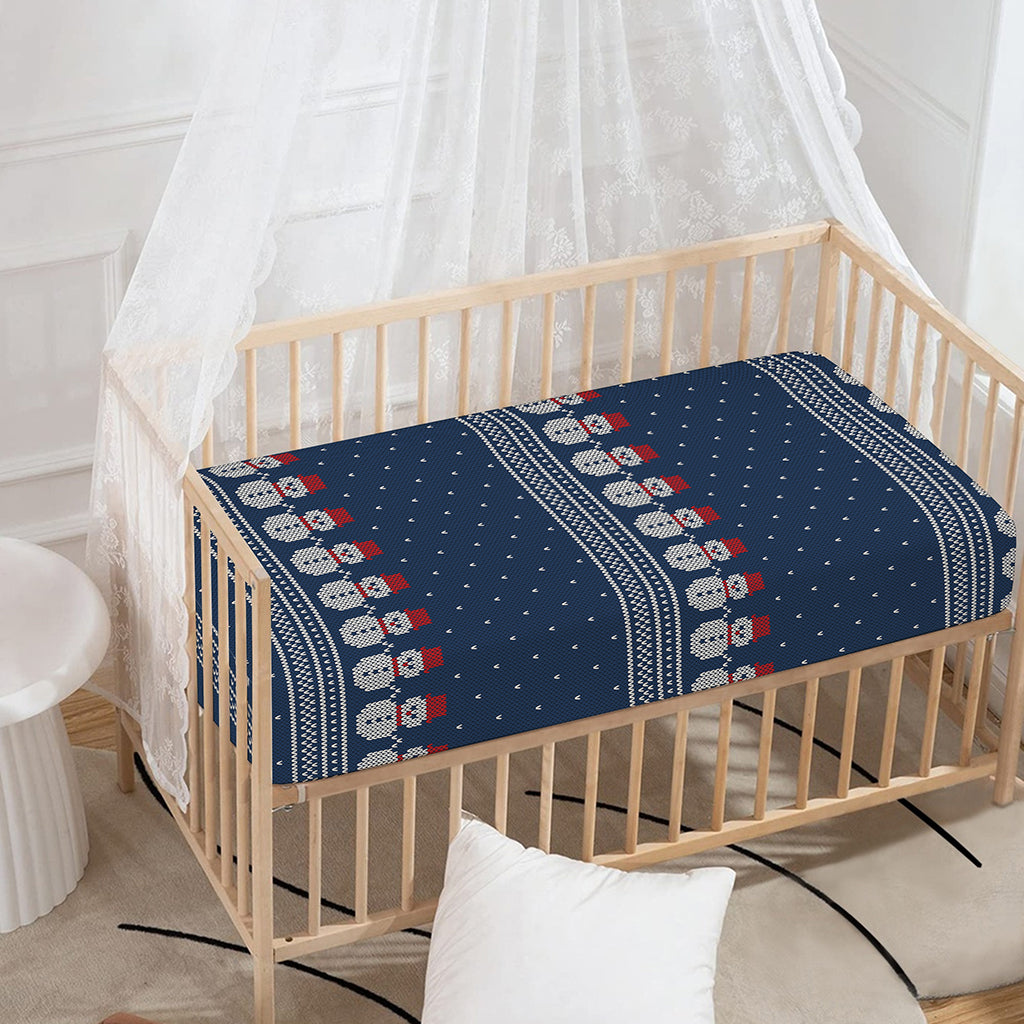 Snowman Knitted Pattern Print Baby Crib Sheet