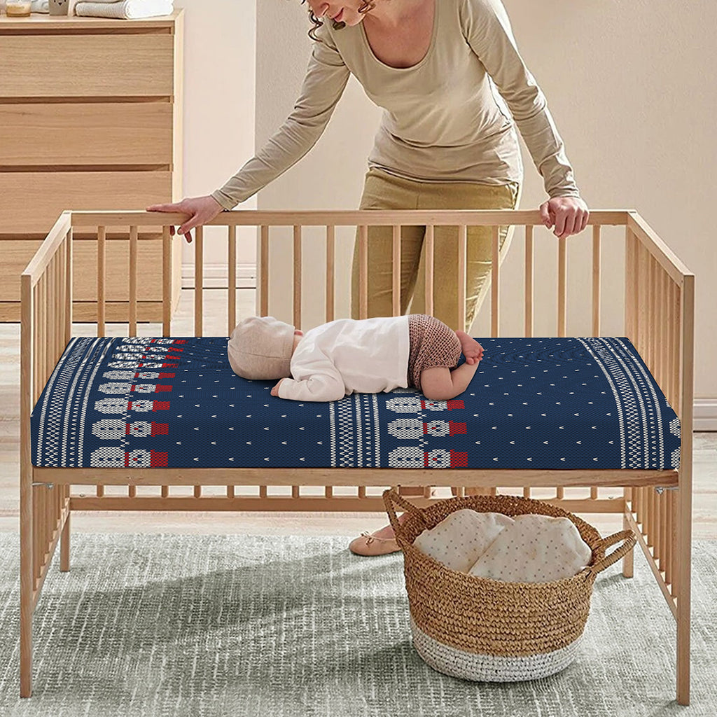 Snowman Knitted Pattern Print Baby Crib Sheet