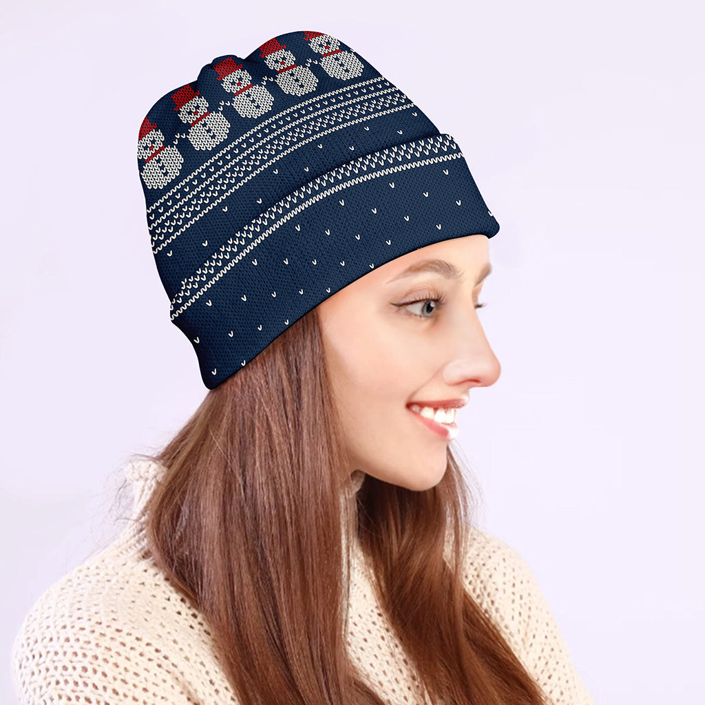 Snowman Knitted Pattern Print Beanie