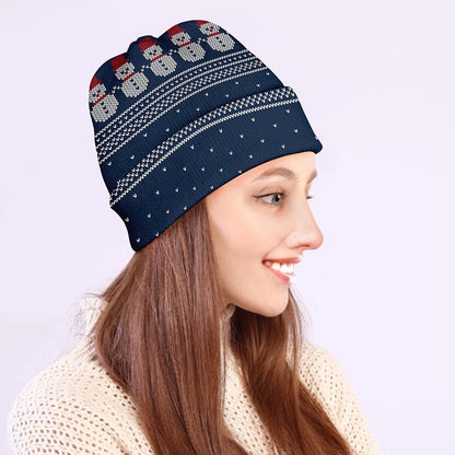 Snowman Knitted Pattern Print Beanie